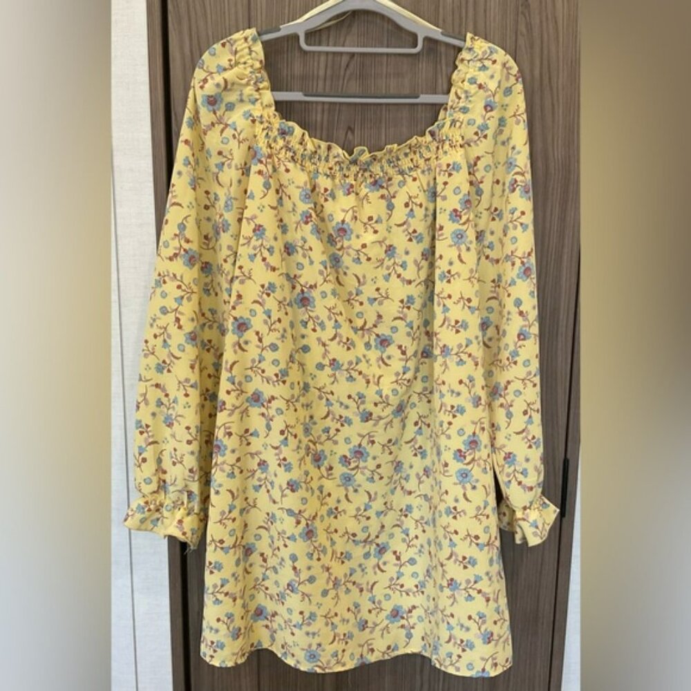 Bepop Womens Long Sleeve Cold Shoulder Yellow Floral Dress Size XL